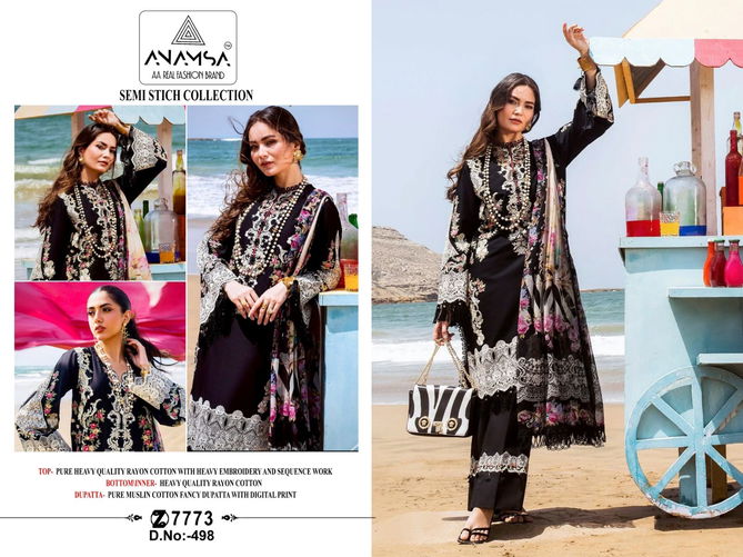 Anamsa 498 Embroidery Rayon Cotton Pakistani Suit Wholesalers In Mumbai
